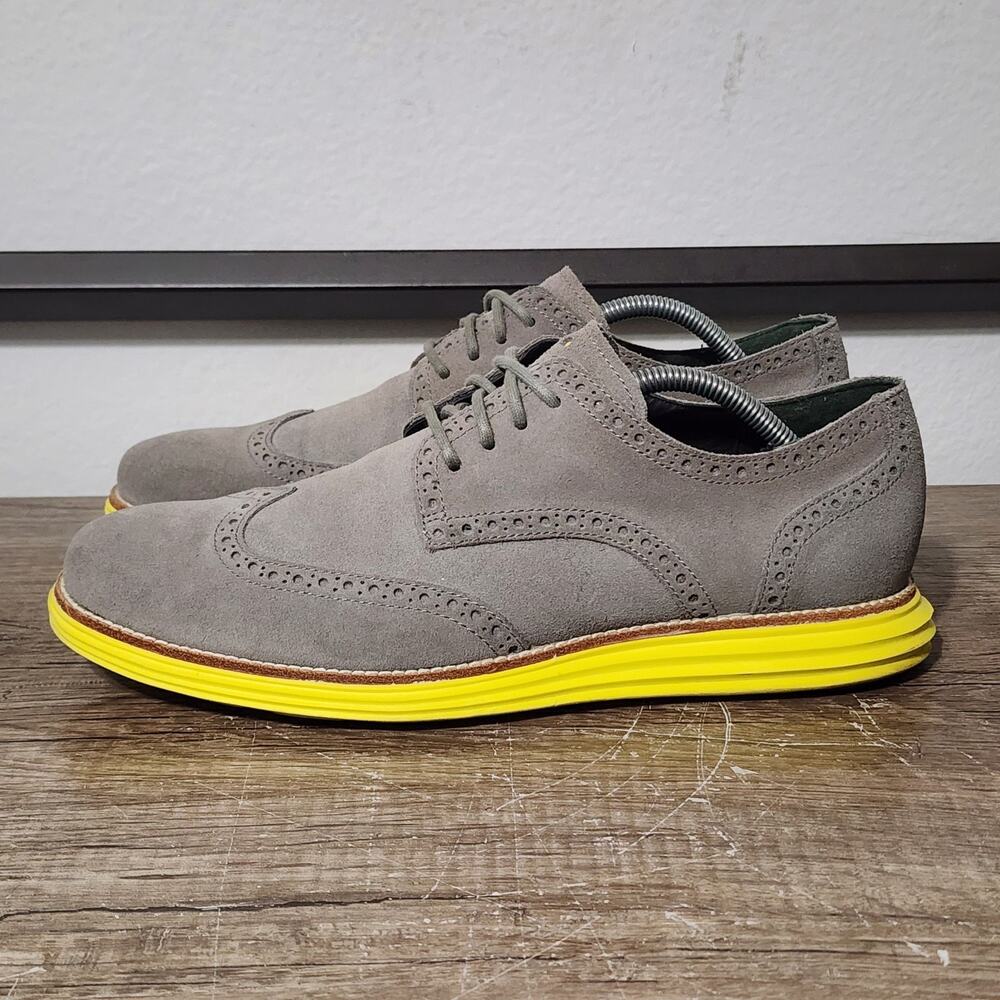 Cole Haan Lunargrand Wingtip Oxford Men's Dress Shoes Size 10.5 Gray/Yellow